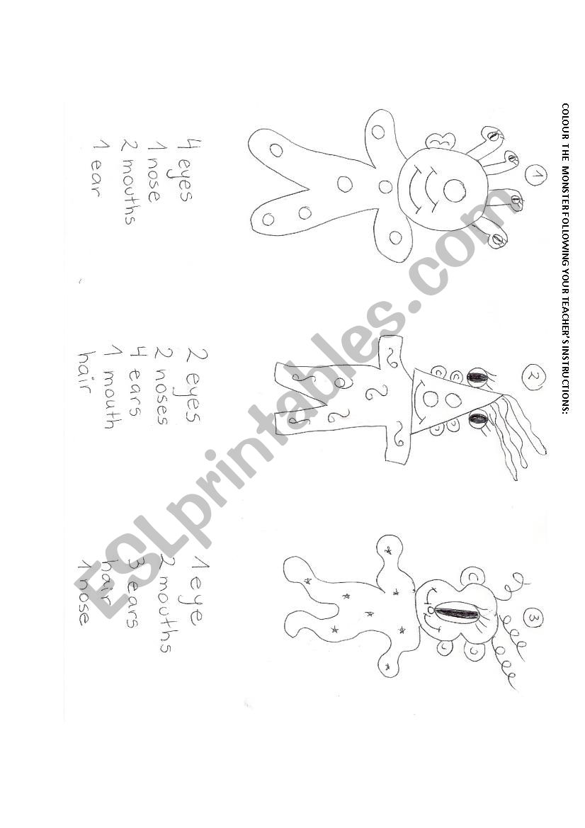 Parts of the face- monters worksheet