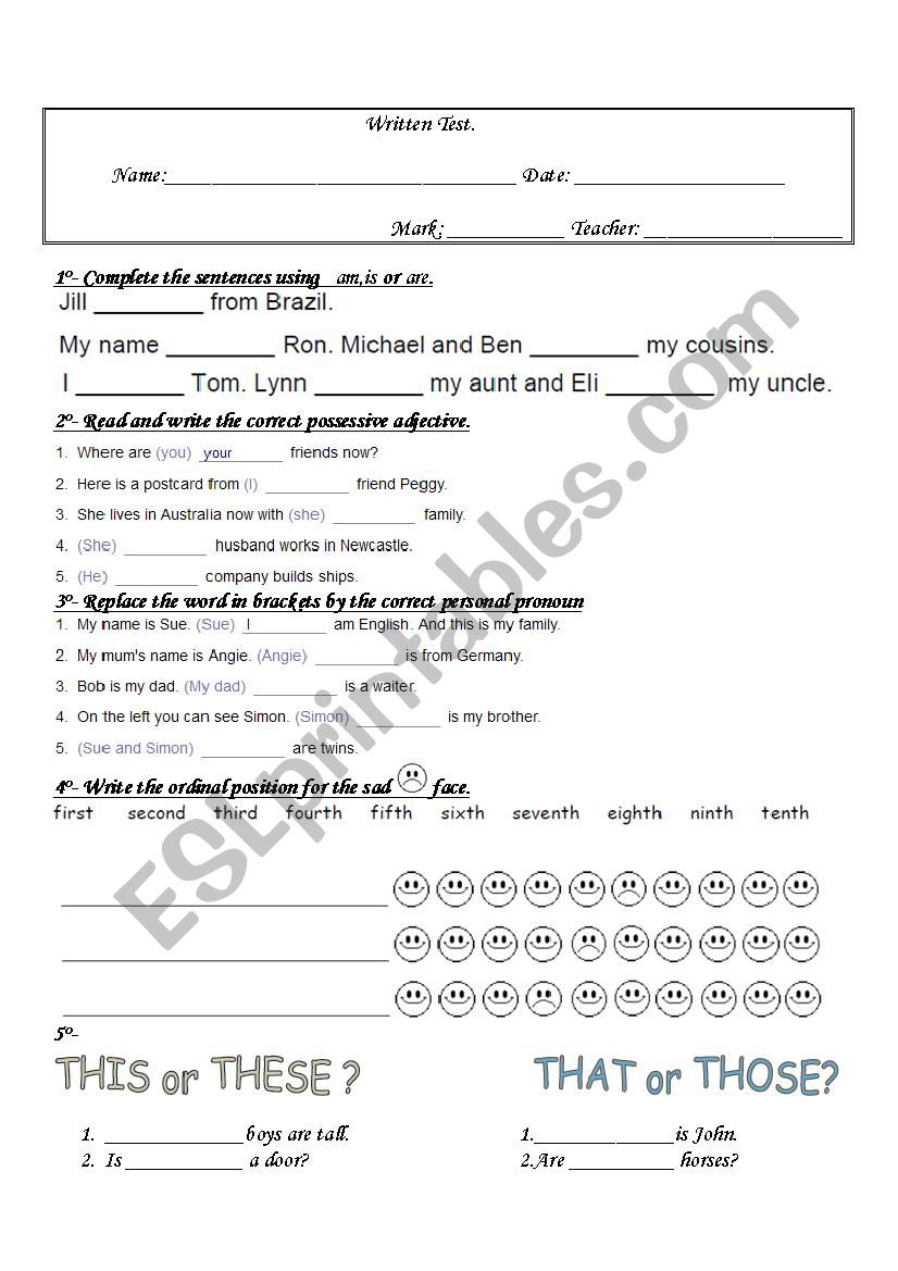 english test worksheet