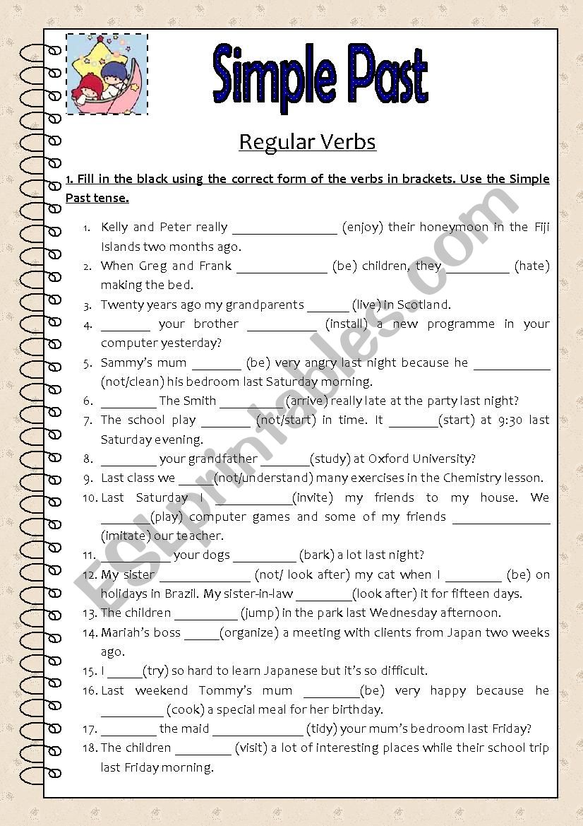 simple past regular verbs esl worksheet by jessisun