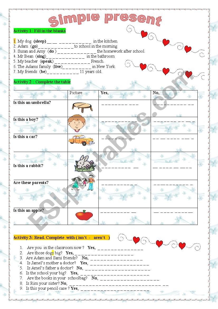 Simple present  worksheet