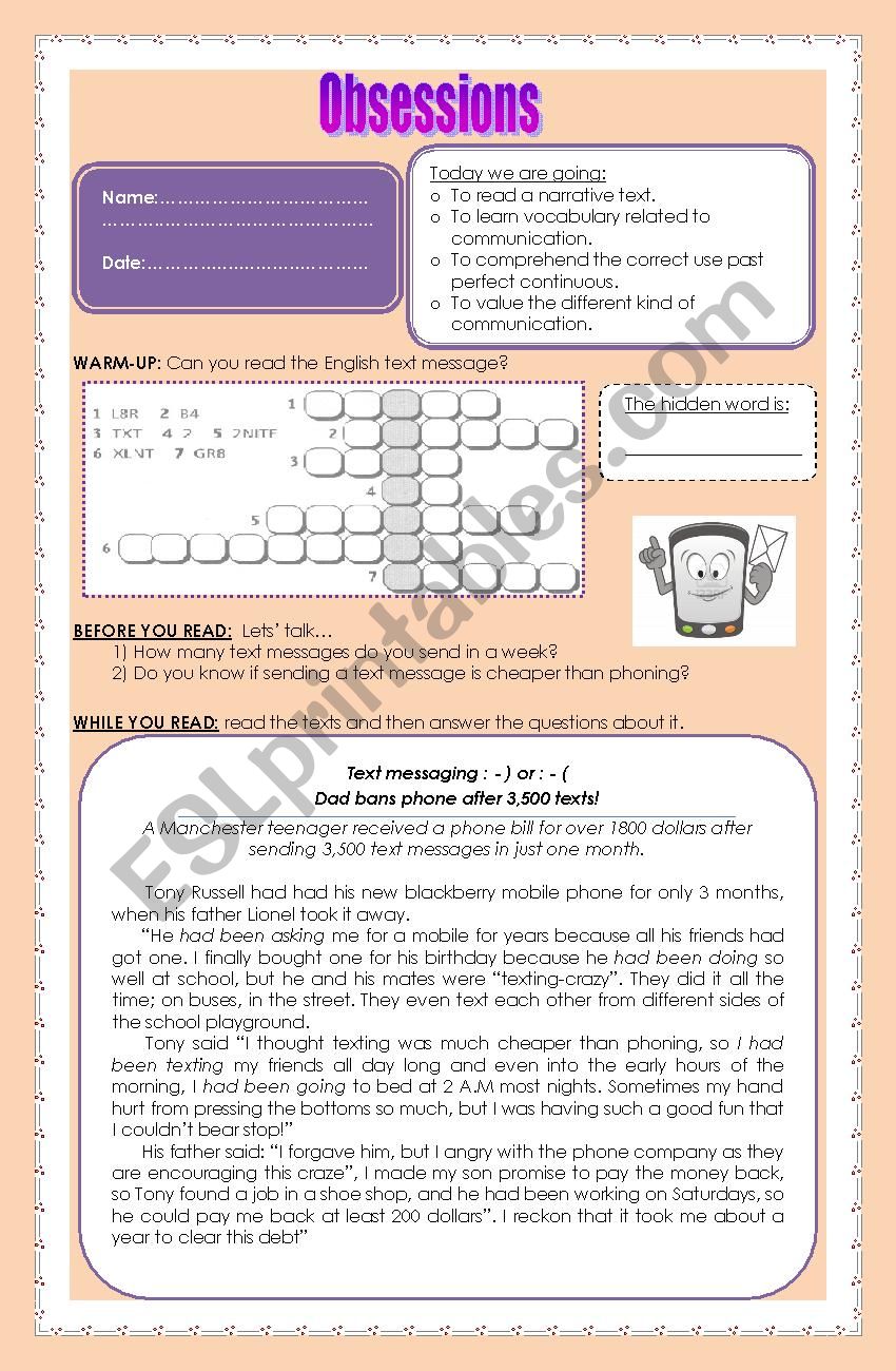 obsessions worksheet