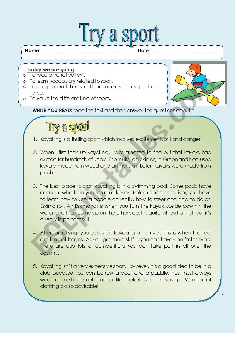 Try a sport! worksheet