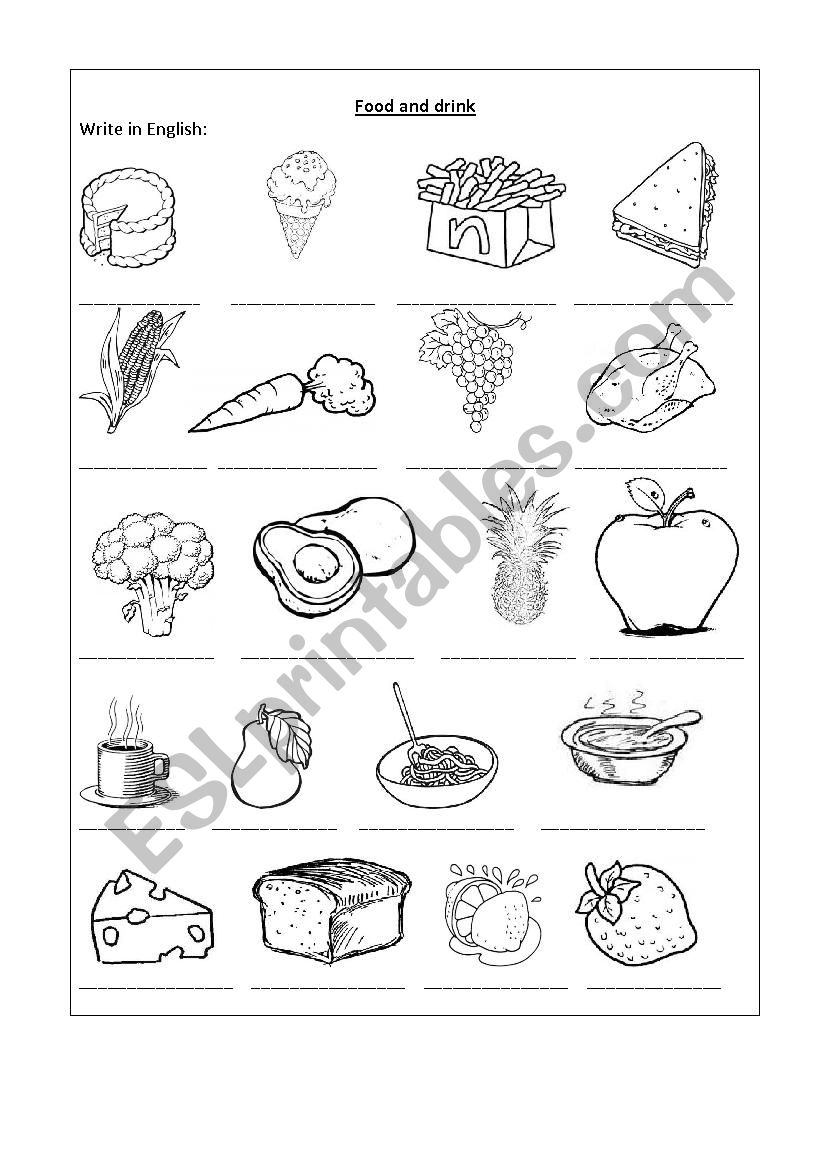 Food and drink worksheet