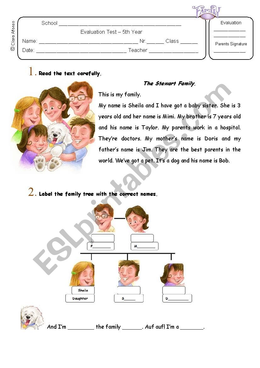 Evaluation test worksheet