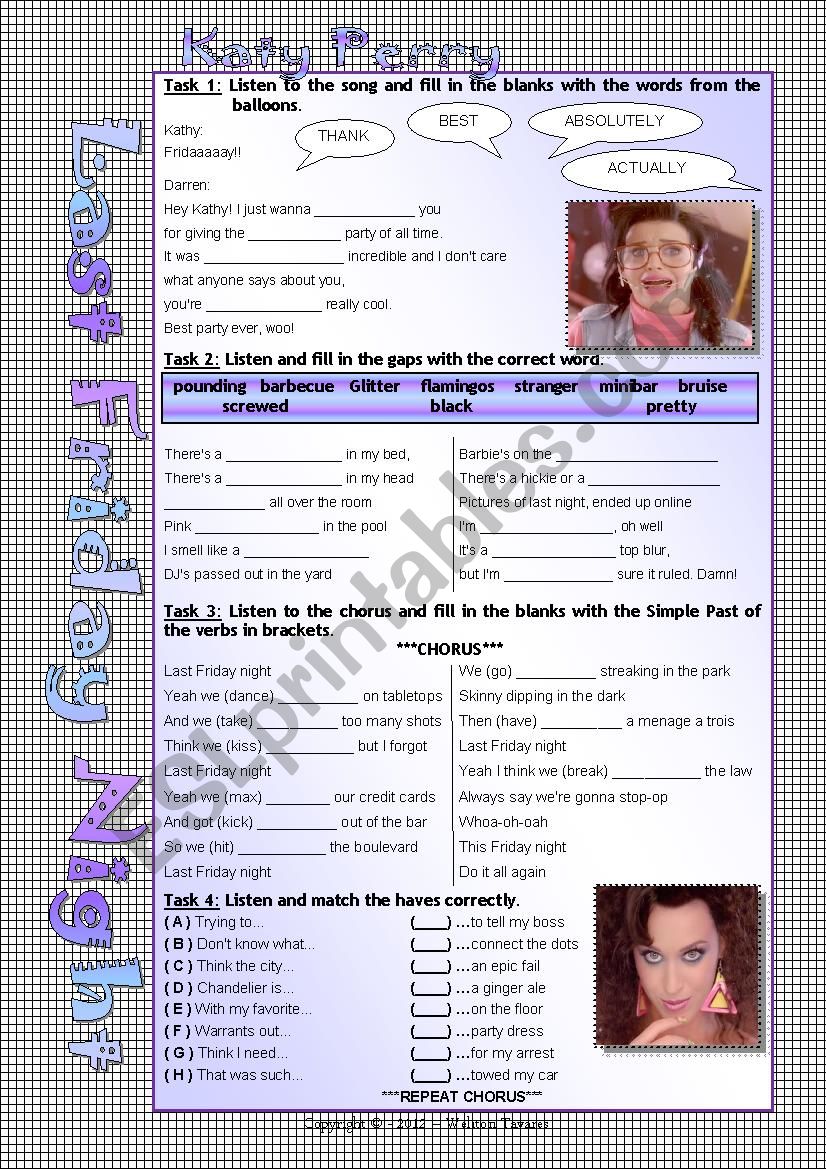 SONG WORKSHEET - LAST FRIDAY NIGHT (Katy Perry)
