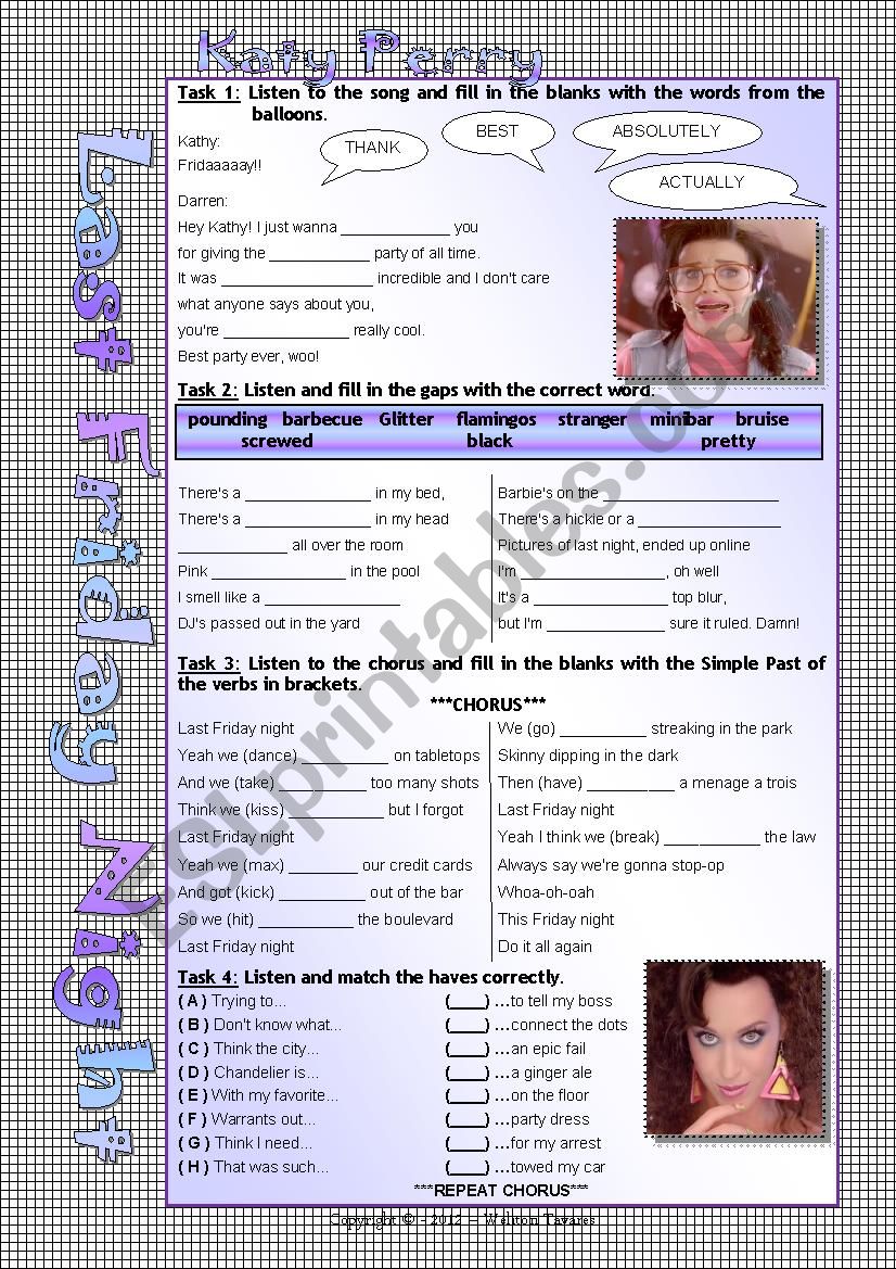 SONG WORKSHEET - LAST FRIDAY NIGHT (Katy Perry)