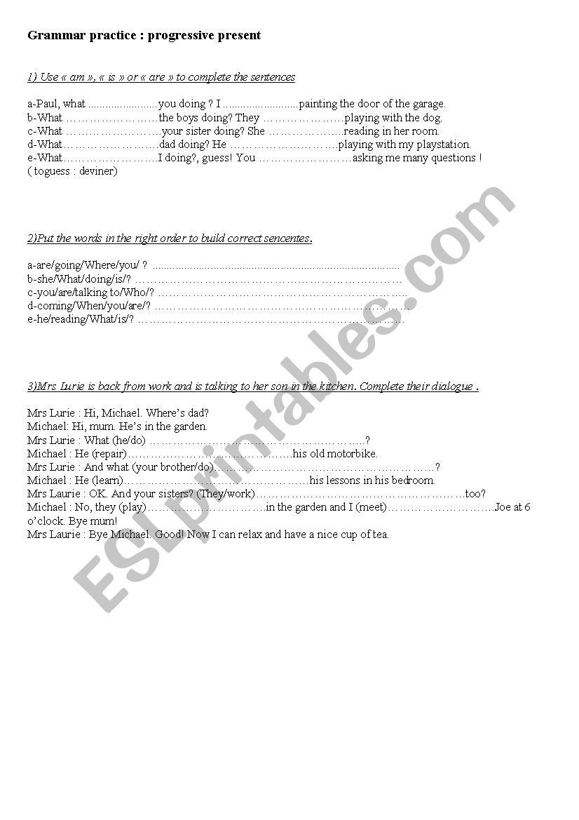 Present continuous exercises worksheet