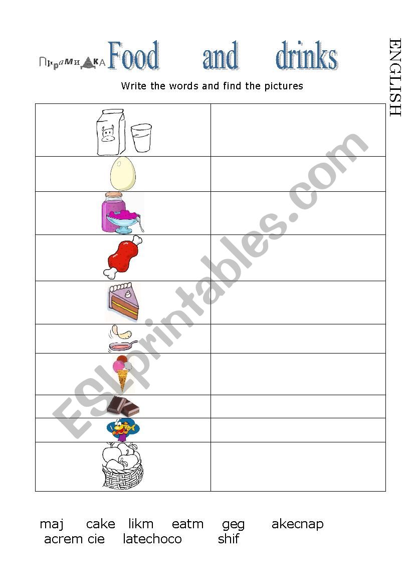 food and drinks worksheet
