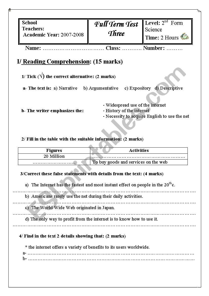 full term test3 worksheet