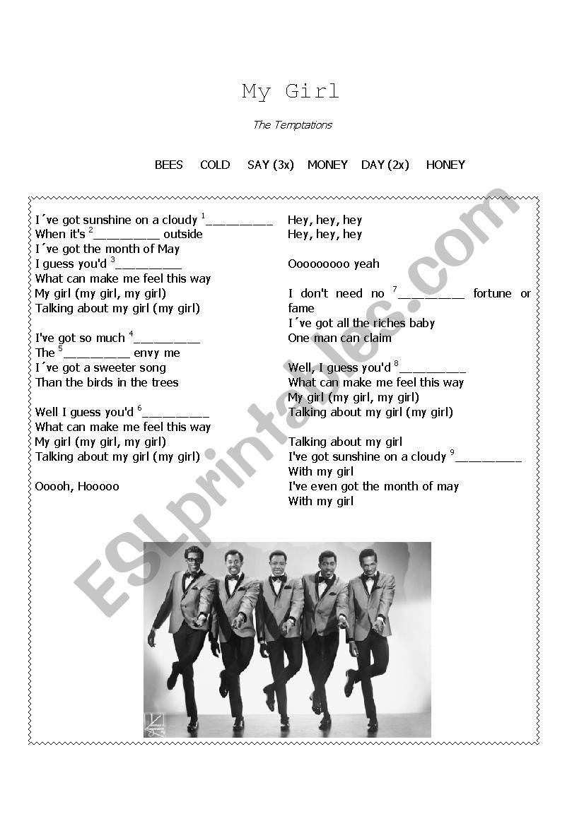 My Girl - The Temptations worksheet
