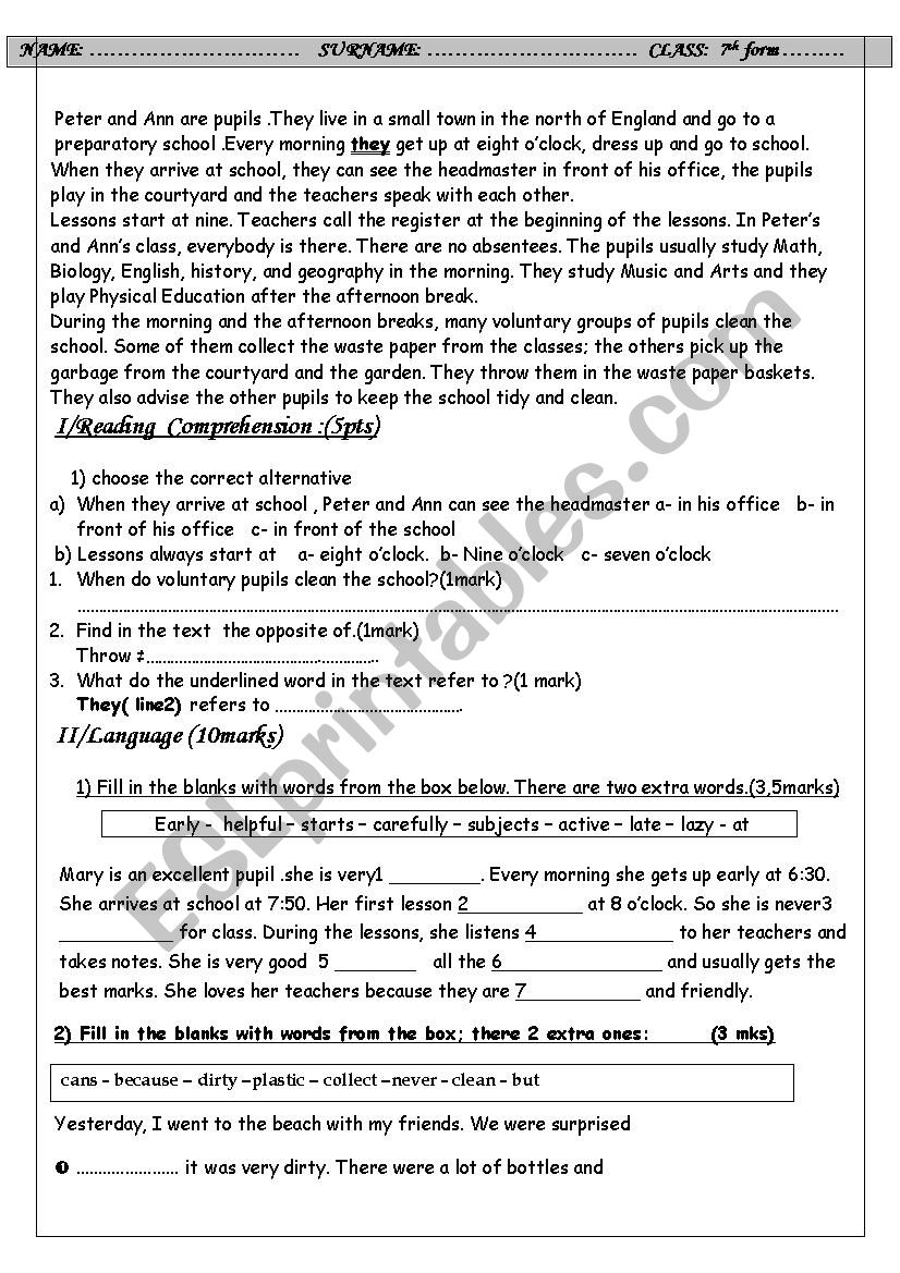 end term test 3 8th form worksheet