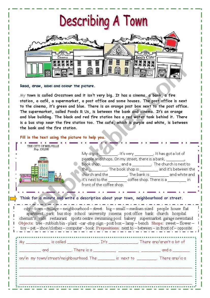 Describe a Town (easy) worksheet