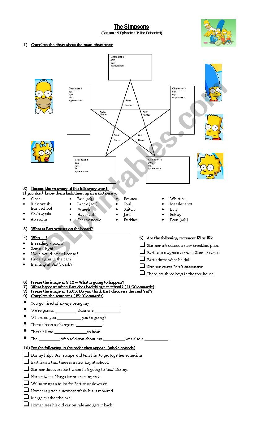 The Simpsons S19E13 worksheet