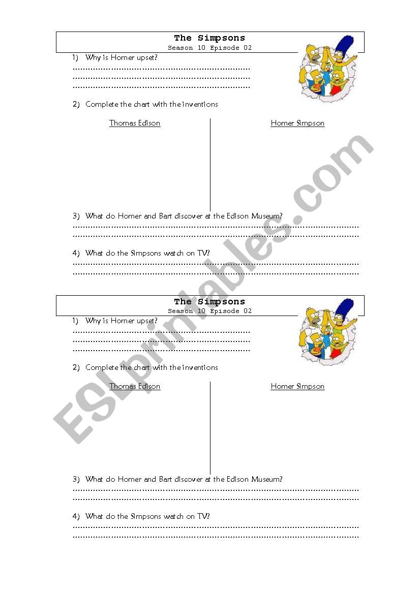 The Simpsons S10E02 worksheet
