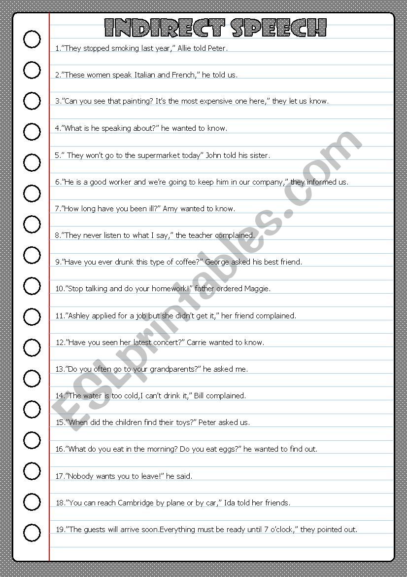 Reported Speech 9 worksheet