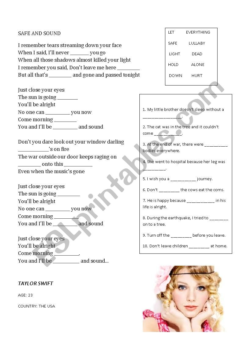 safe and sound worksheet