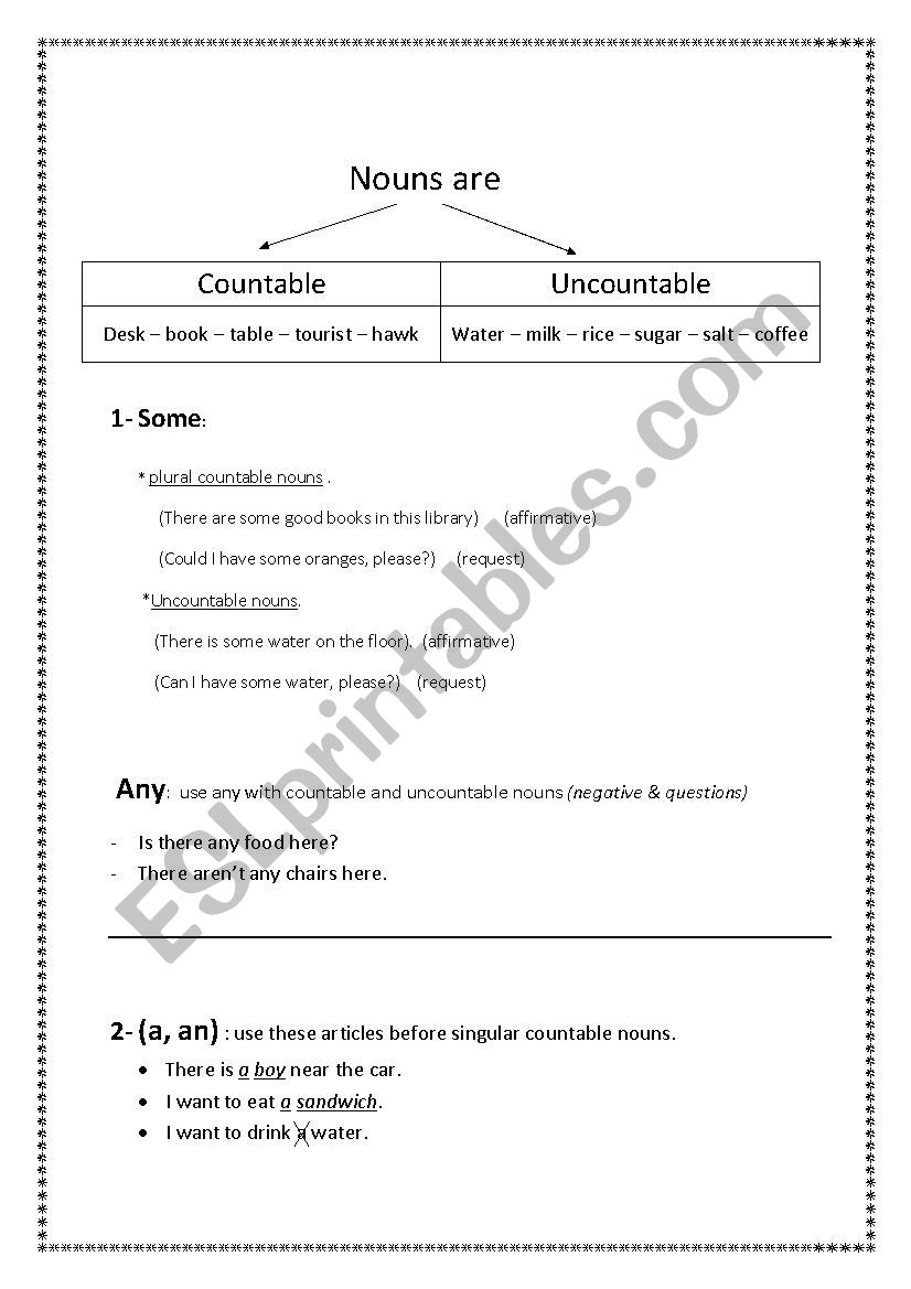 countable and countable nouns worksheet