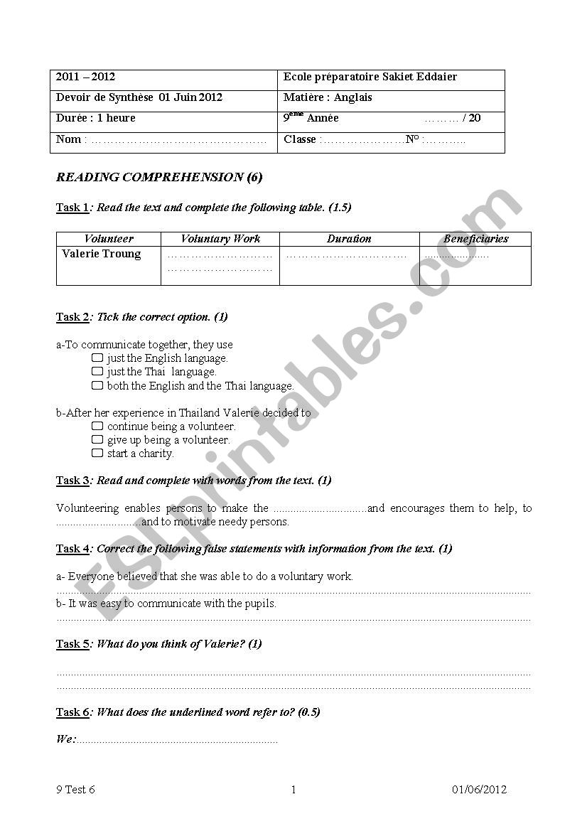 9 Test 6 2012 worksheet