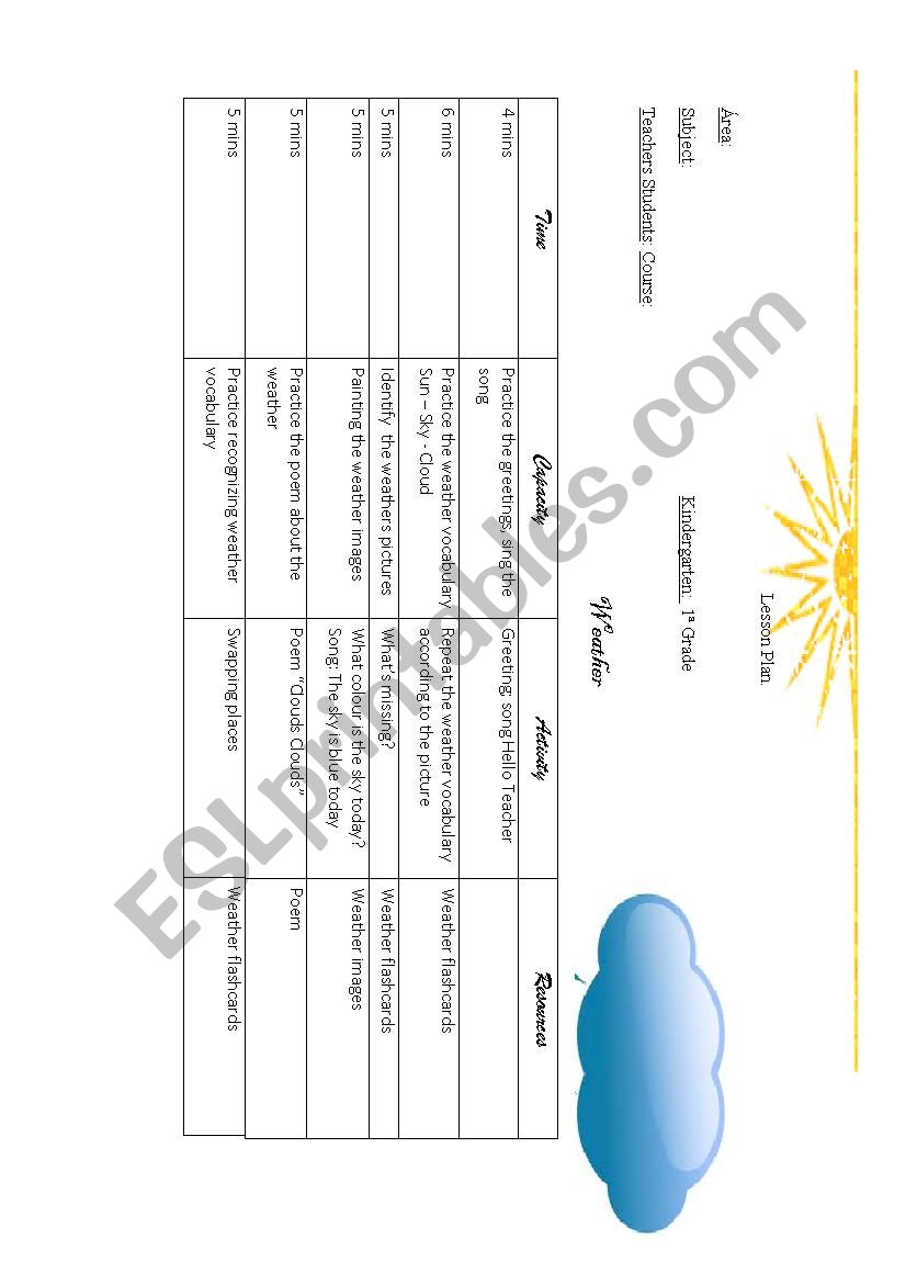 lESSON pLAN- Weather worksheet