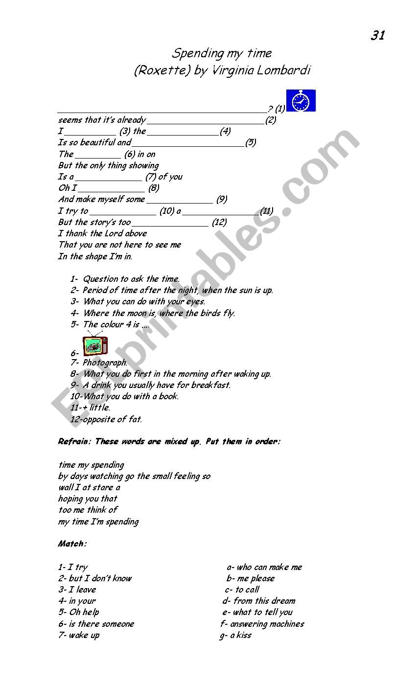 Spending my time- song worksheet