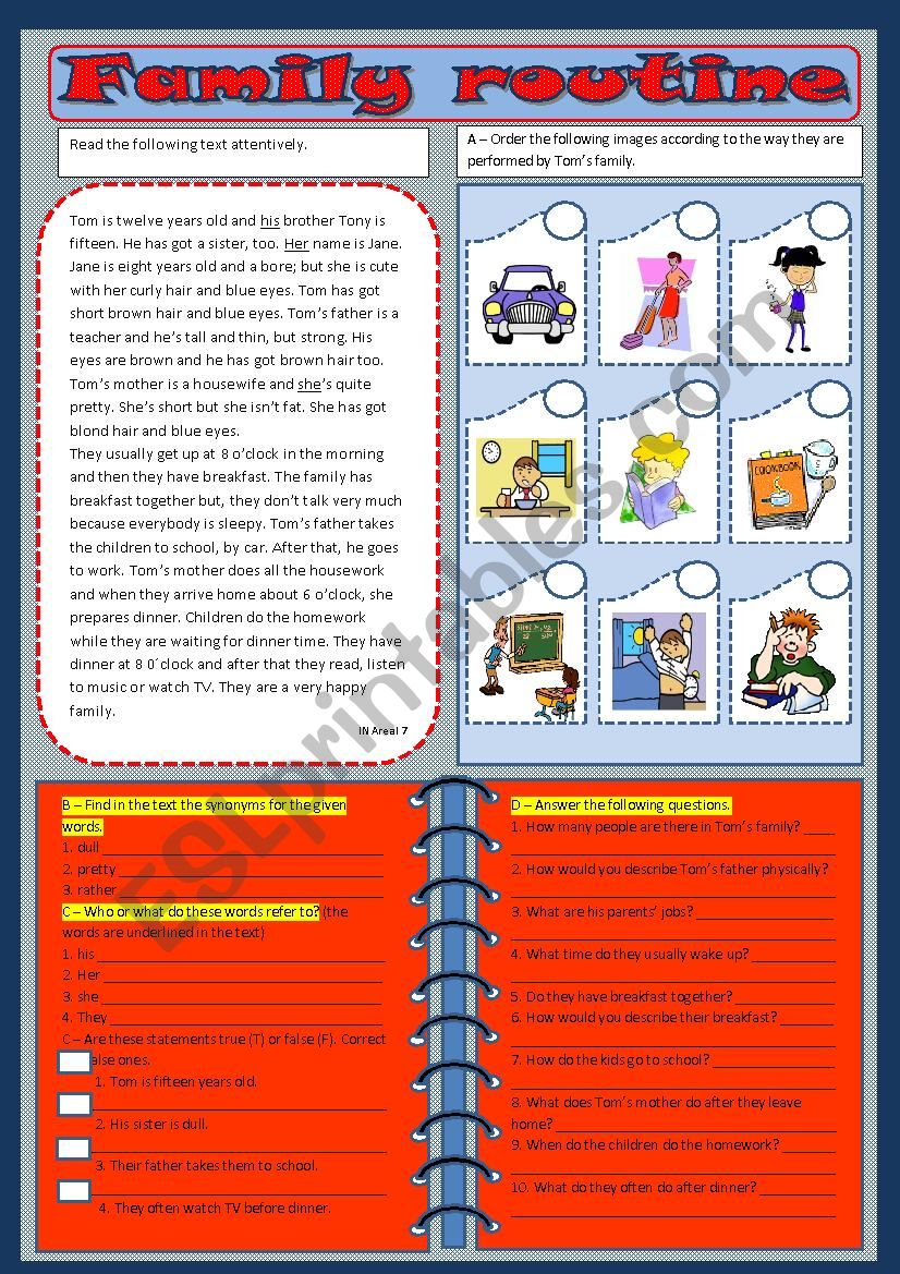 Family routine worksheet