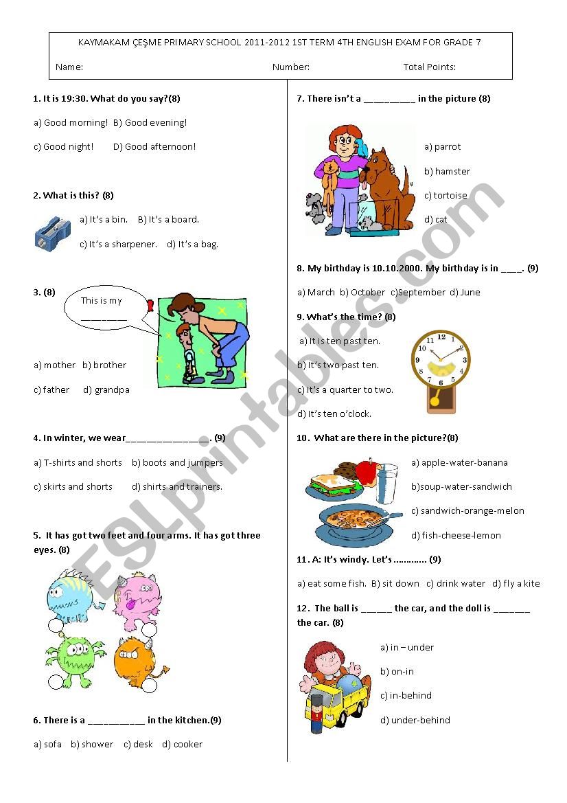 Easy Multiple Choice Exam worksheet