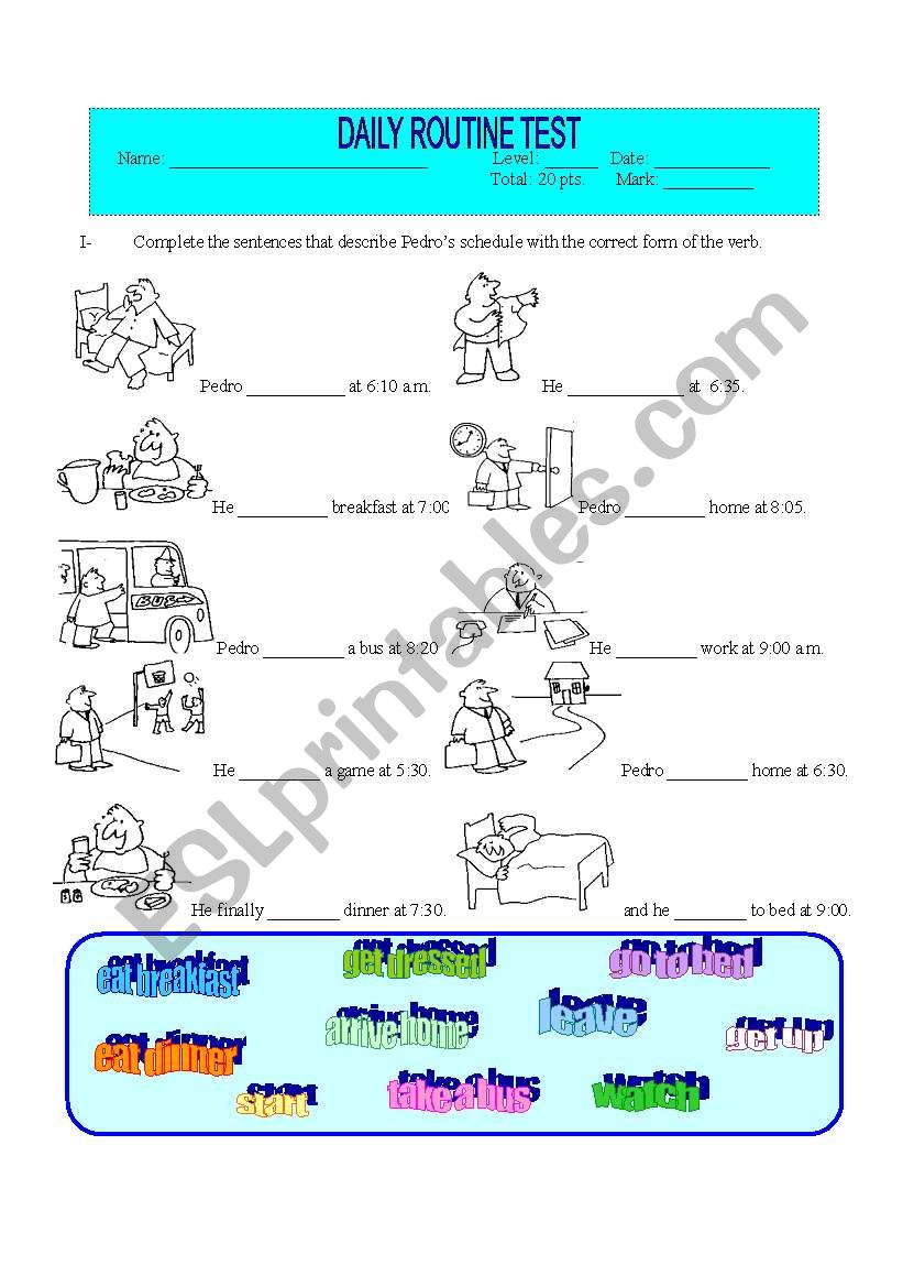 Daily Routine Test worksheet