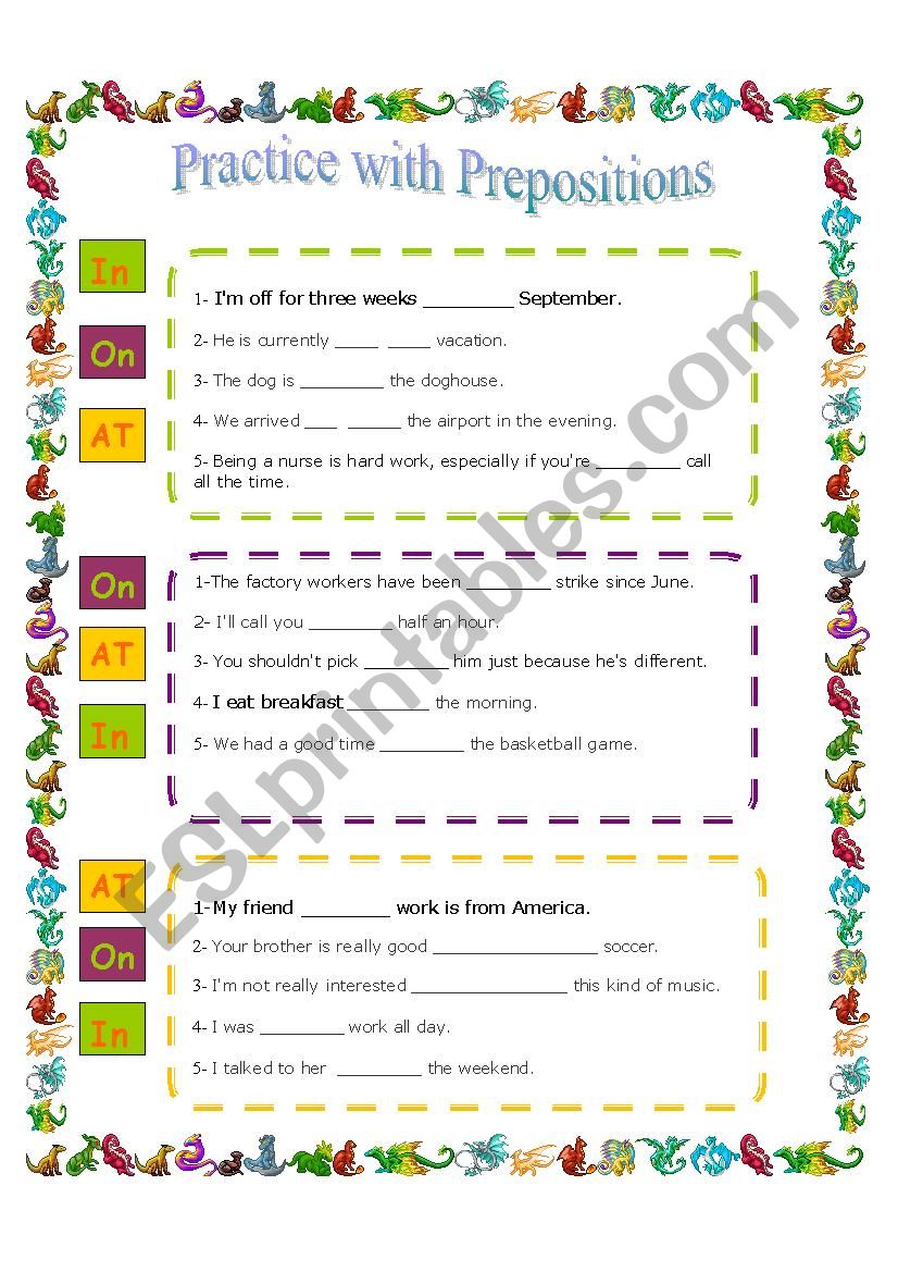 Practice with prepositions (Answer key is included)