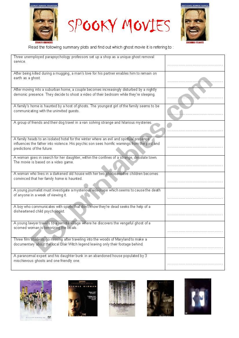 spooky movies worksheet