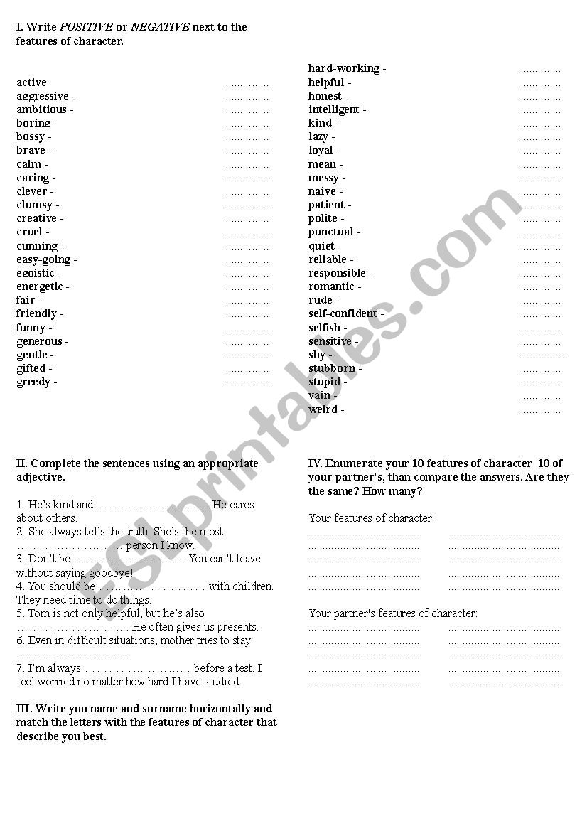 Adjectives worksheet