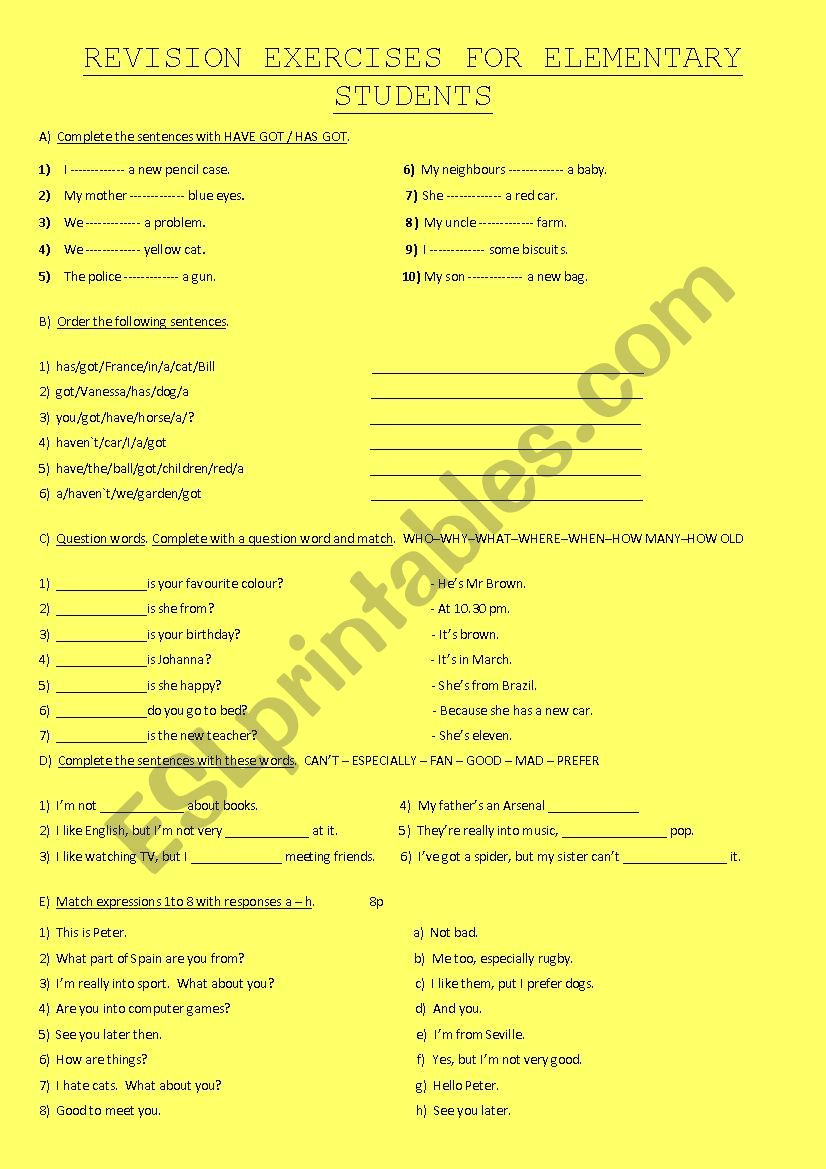 revision worksheet