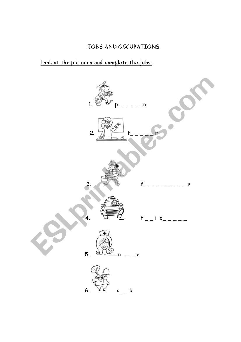 JOBS AND OCCUPATIONS worksheet