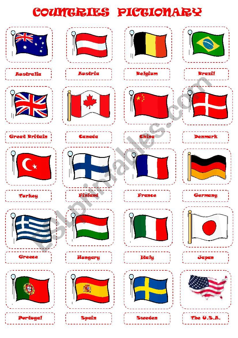 COUNTRIES PICTIONARY 1 worksheet