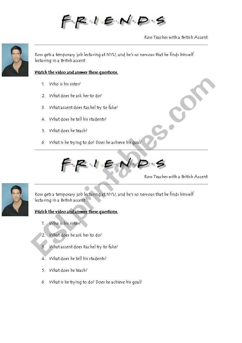 Friends - Different accents worksheet
