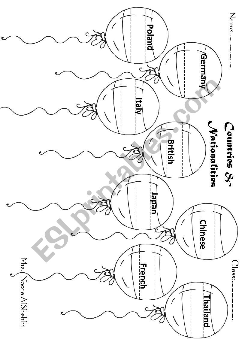 Countries and nationalities worksheet