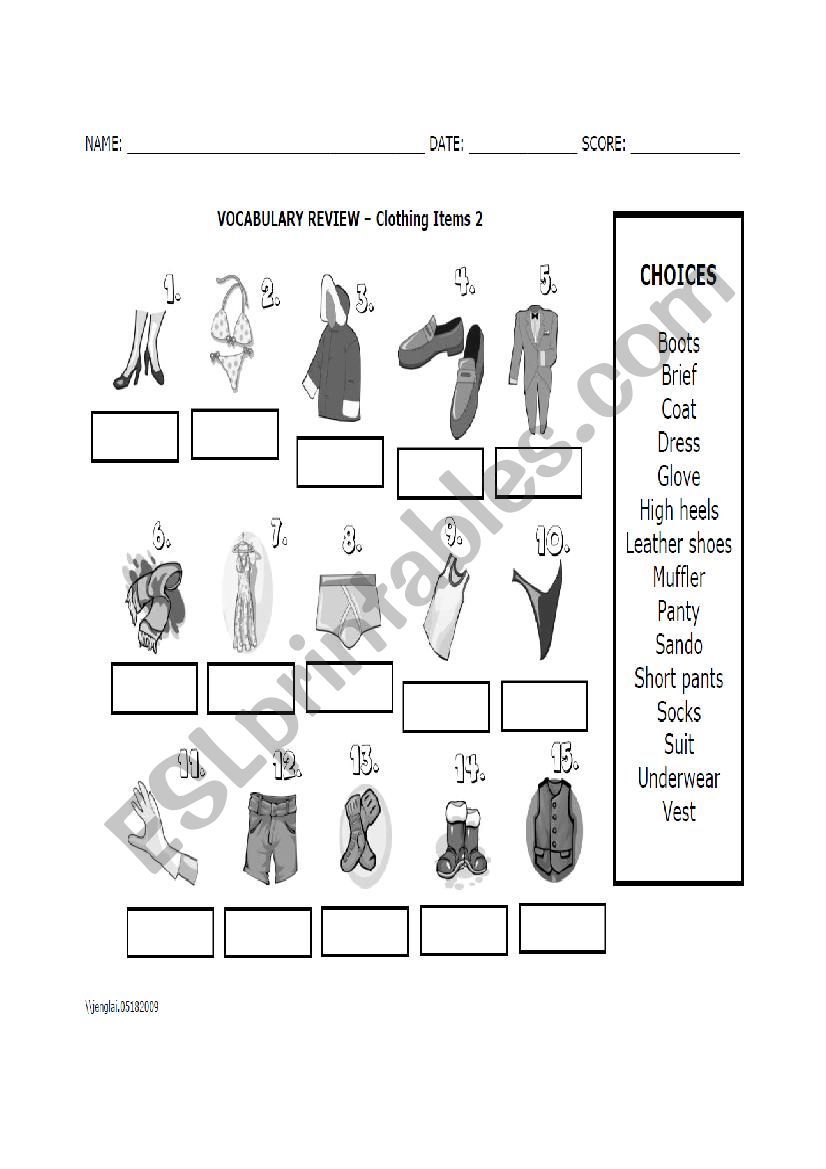 Clothes worksheet