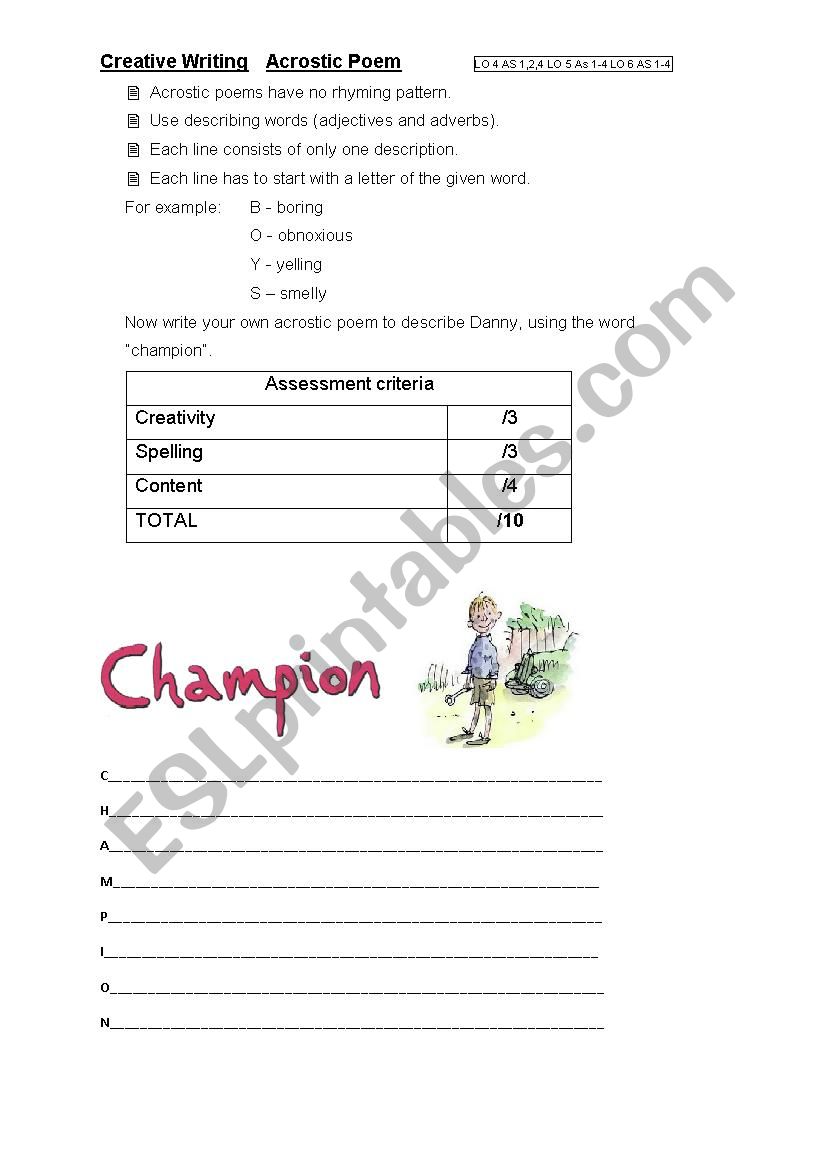 Acrostic Poem worksheet