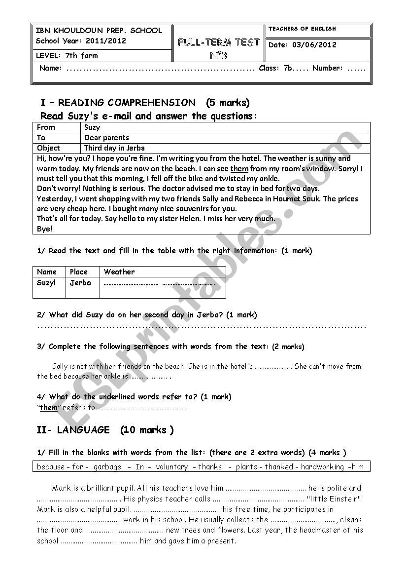 Full - Term Test N 3 (7th form pupils)