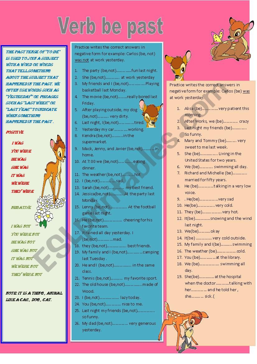 verb to be past worksheet