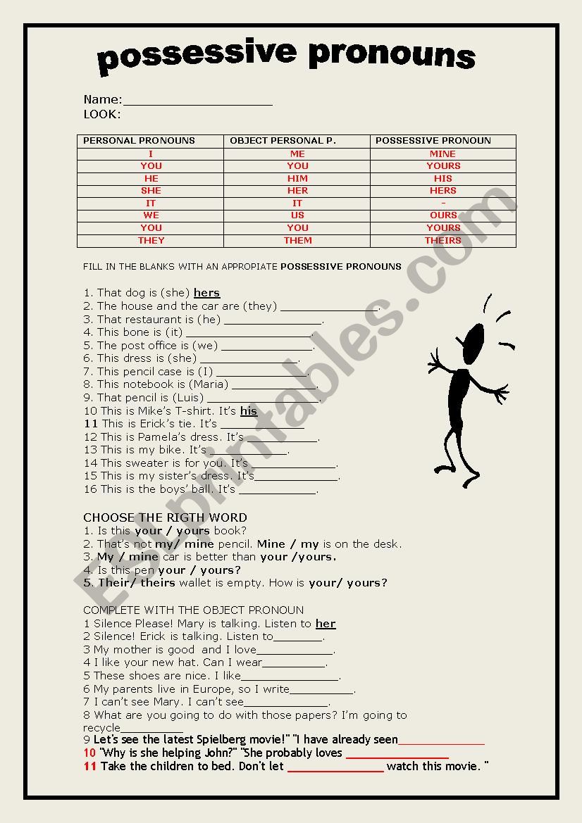 possessive pronouns and object pronouns