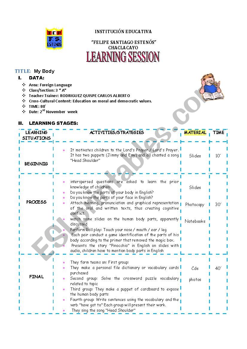 PARTS OF THE BODY worksheet