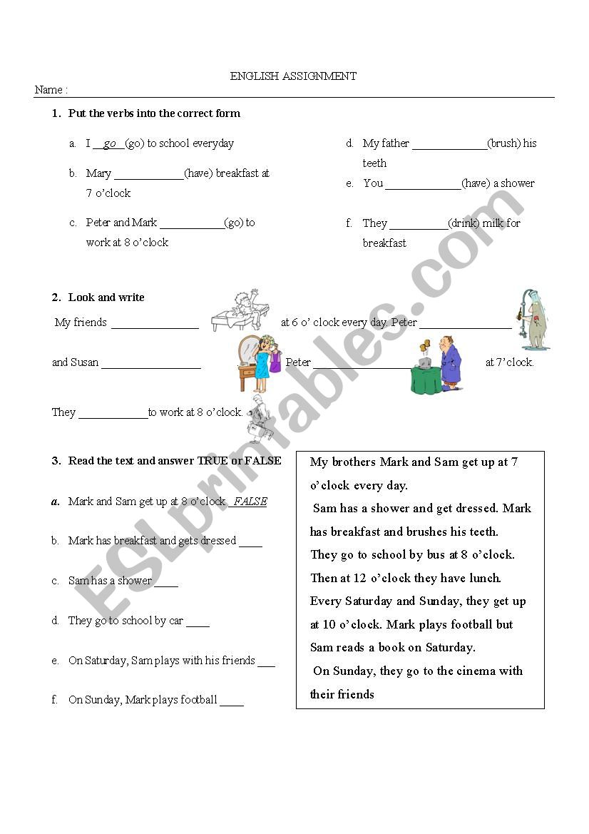 Present Simple (routine) worksheet
