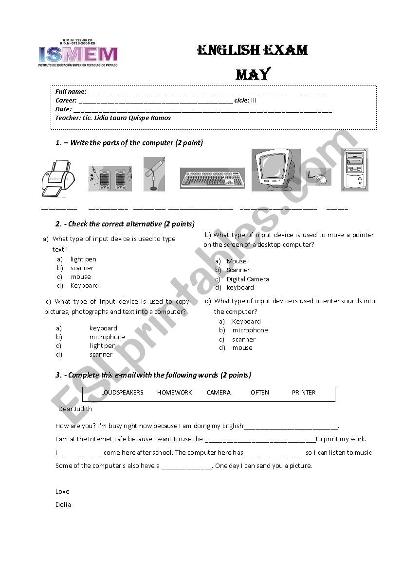 computer worksheet