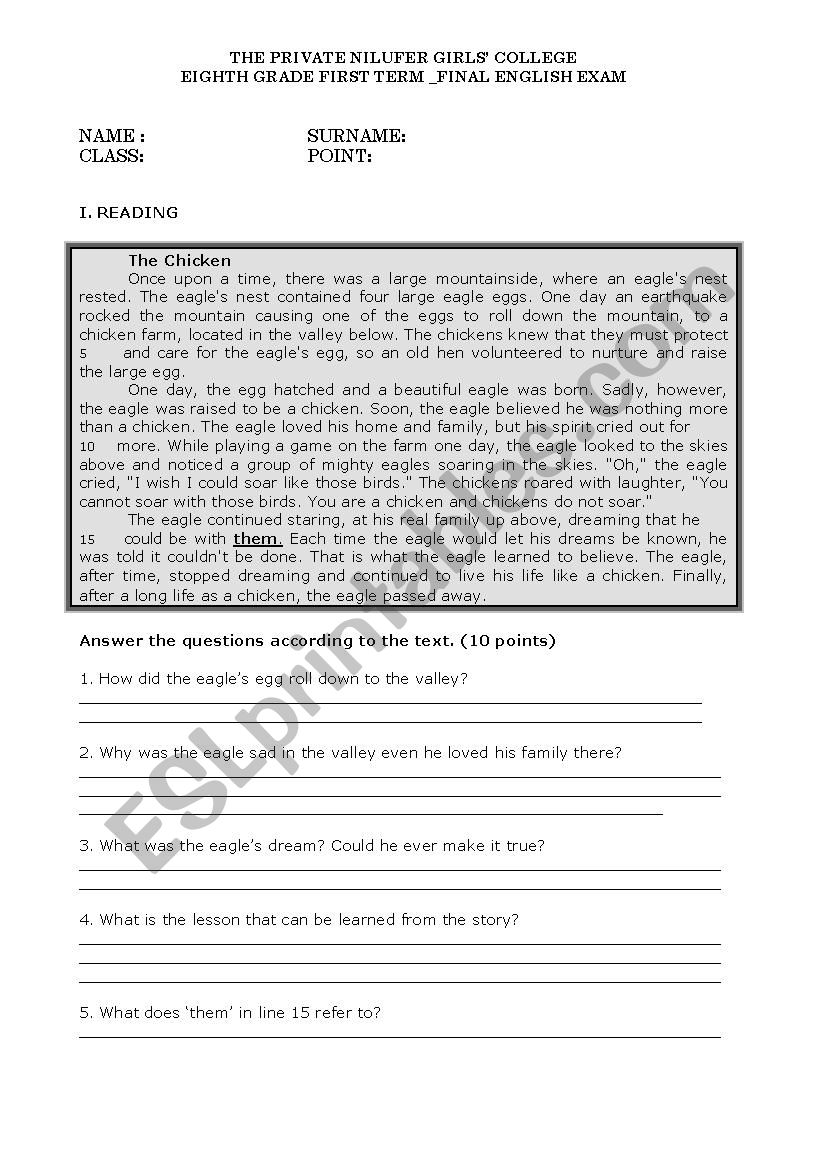 exam worksheet