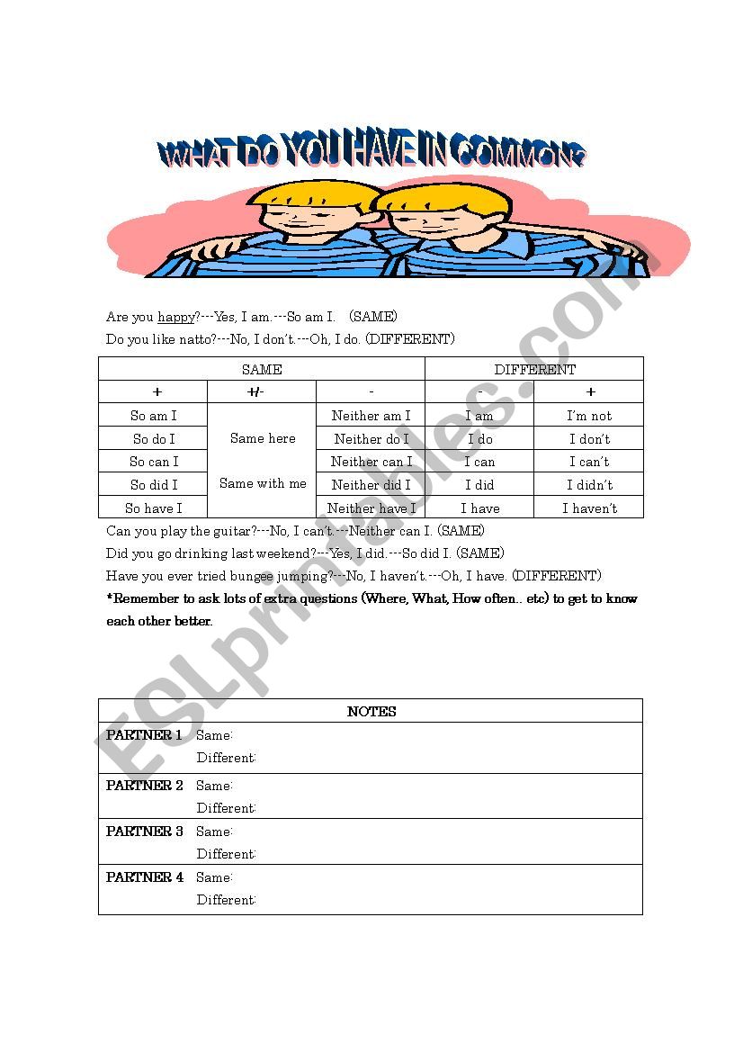 What do you have in common? worksheet