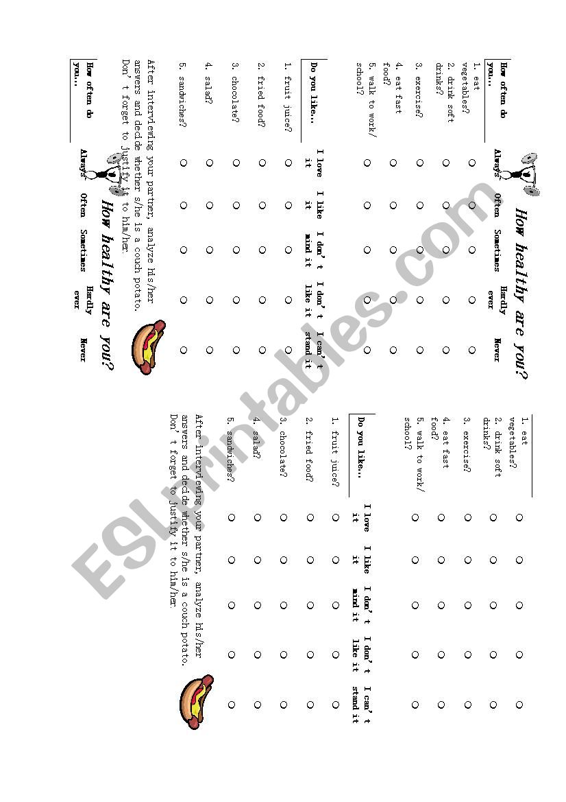 Healthy quiz - Frequency Adverbs