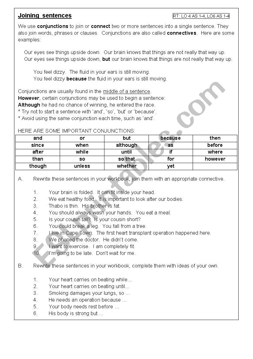 Joining sentences worksheet