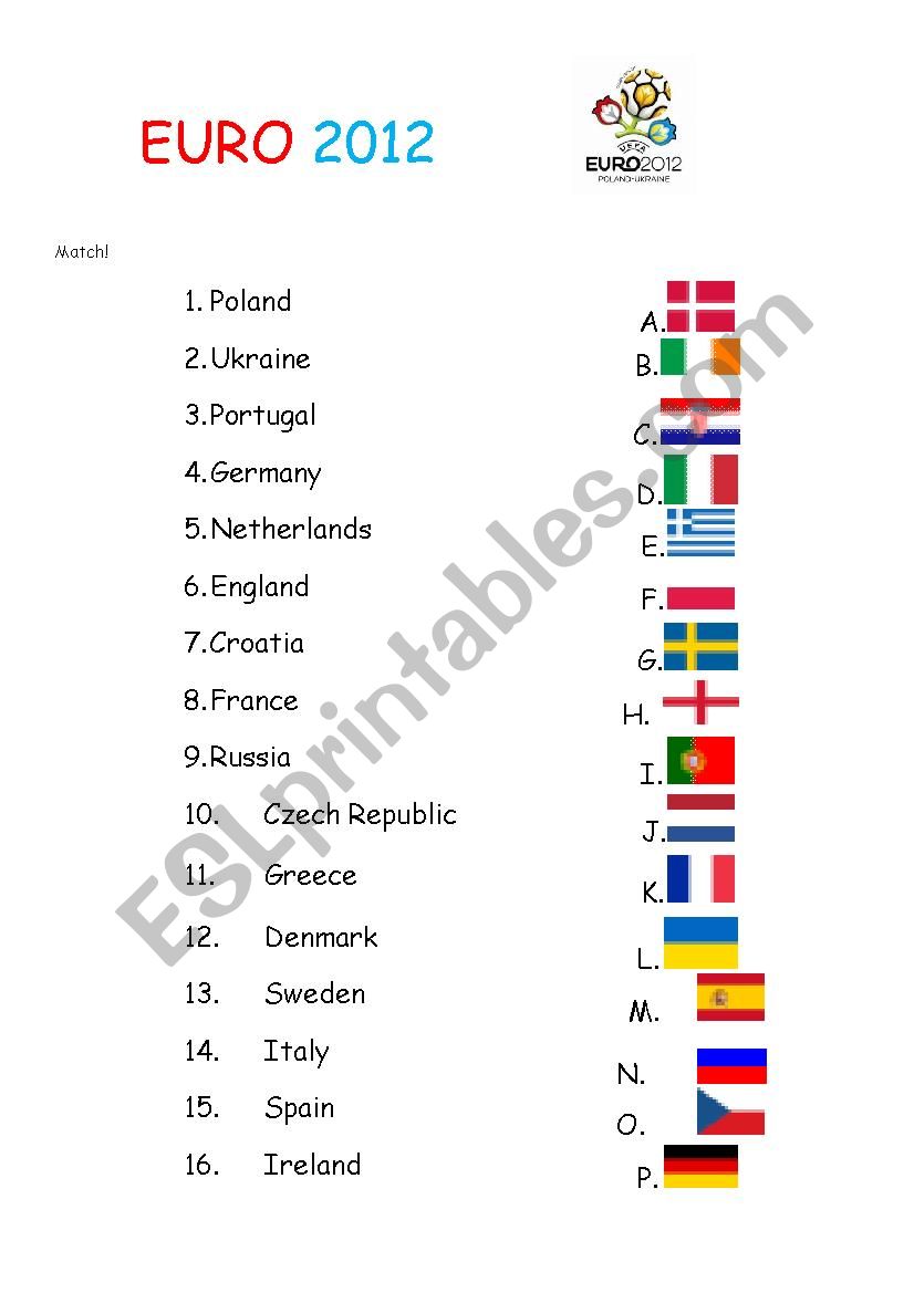 Euro 2012 worksheet