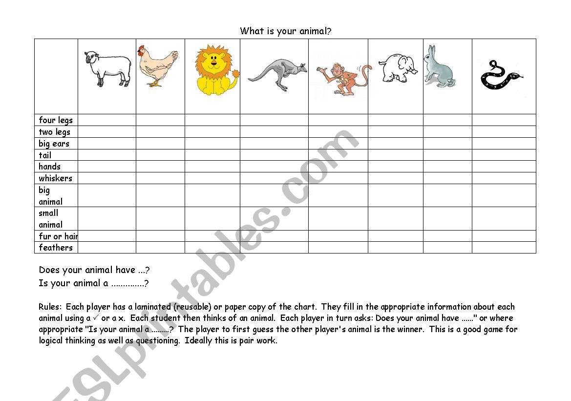 Whats my animal? worksheet