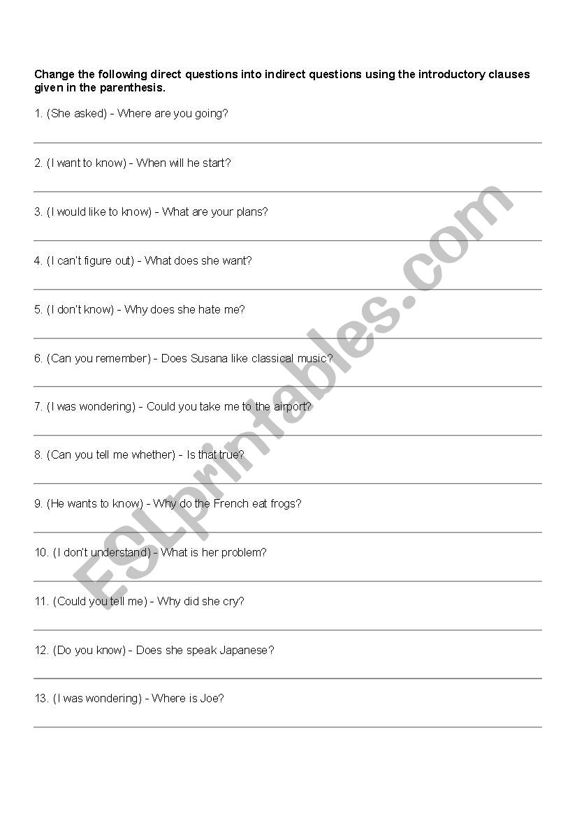 Indirect Questions (40 Questions)